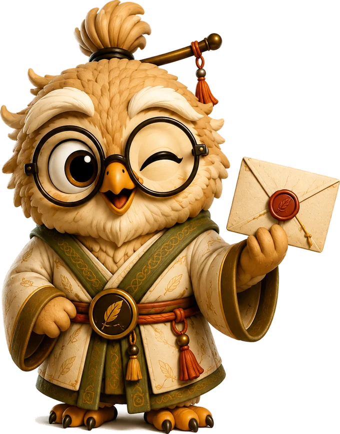 El Maestro Pluma, con una carta lacrada en la mano